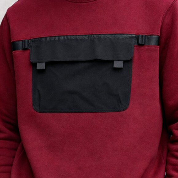 WeSC Miles Streetwear Utility Crimson Maroon Pullover Fleece Sweatshirt LG NWT - Picture 2 of 13